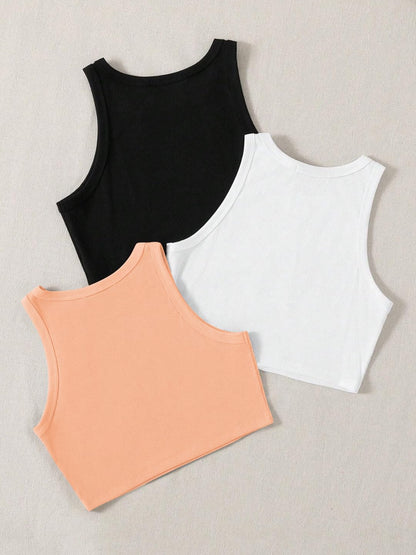Toochki Tops for Woman | Spandex Top | Crop | Short | Western | for Jeans | Sleeveless | Stretchable | Pack of Three | Black-Whi