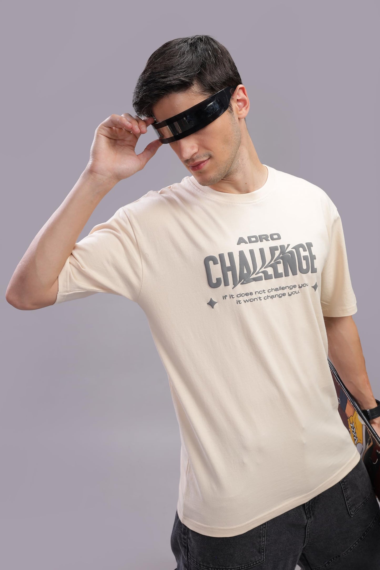ADRO Mens Abstact Design Back Printed Oversized T-Shirt_OVR24-CHL-BEG