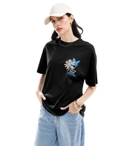SHODOX100% Pure Cotton Womens Oversized Drop Shoulder Front & Back Printed T-Shirt (Pack of 1)
