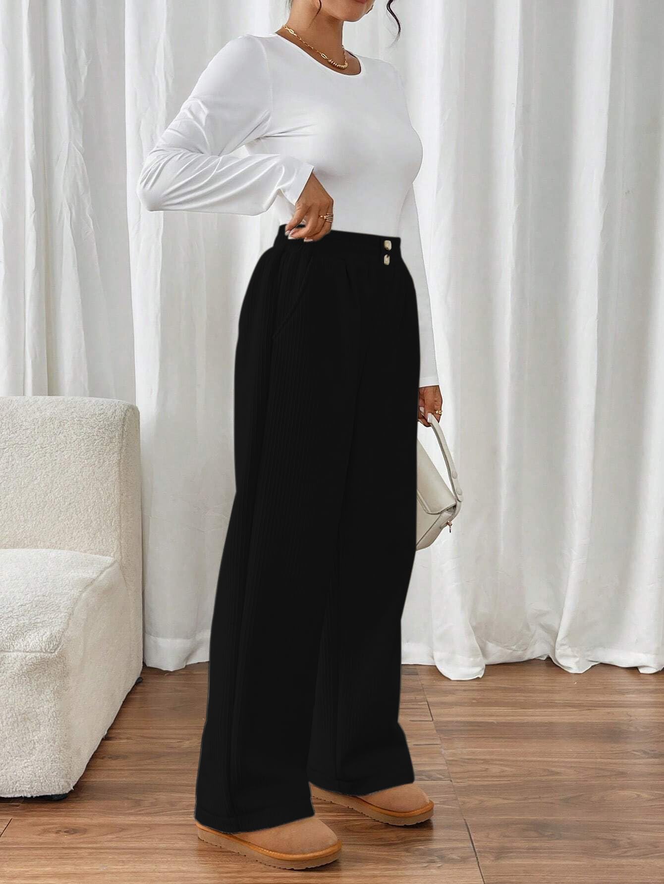 SMOWKLY Authentics Womens Trendy Casual Cotton Blends Stretchable Baggy Loose Trouser with Pockets || High Rise Elastic Waist G