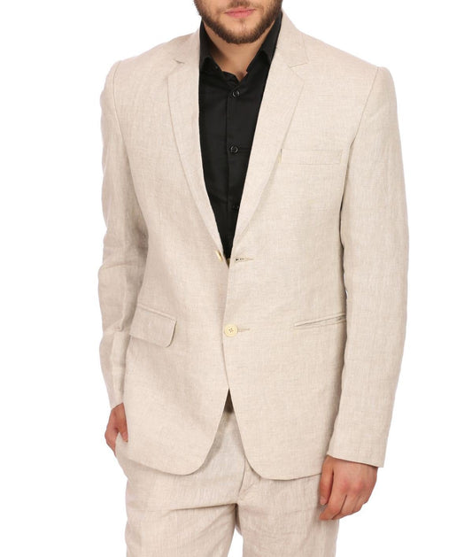 WINTAGE Mens 100% Linen Notched Lapel All Season Natural Color Blazer