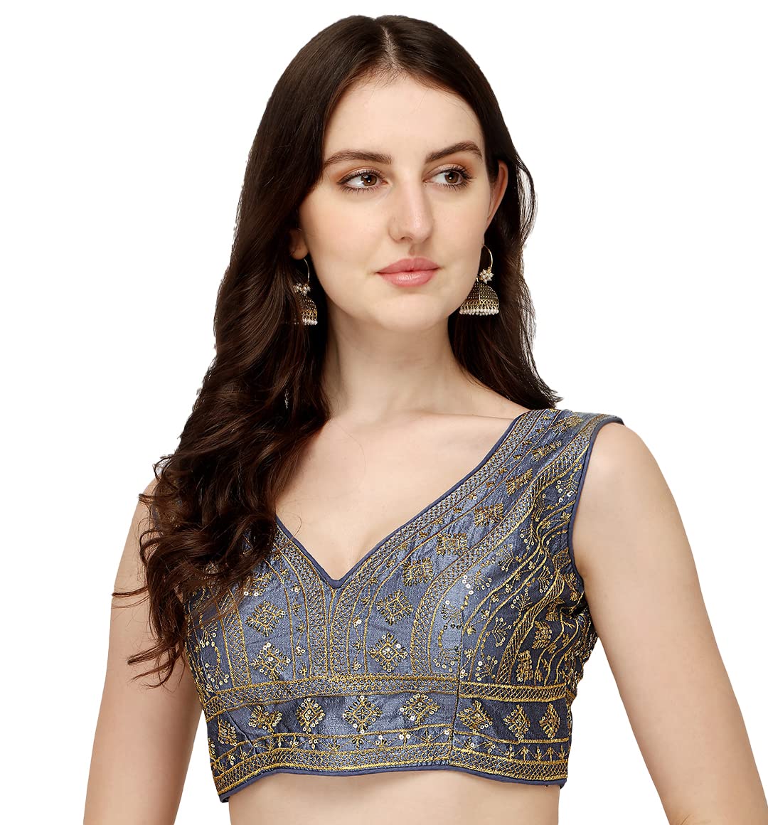 Vihu Fashion WomenS Silk Embroidery Sequins Zari Work Readymade Saree Blouse