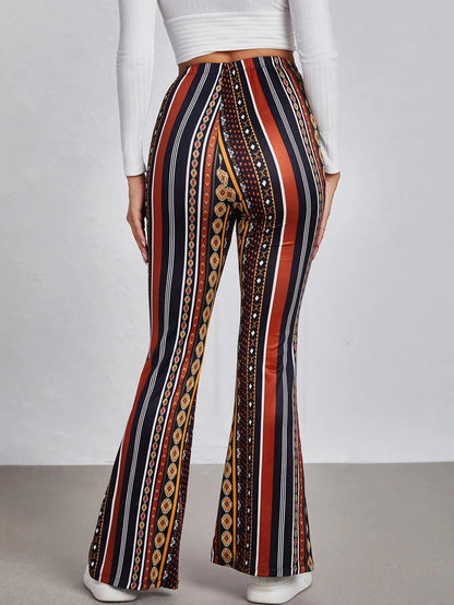 Shasmi Womens & Girls Black Geo Print Dress Pants Stretchy Work Slacks Business Casual Office Bell-Bottom/Boot-Cut Elastic Wais