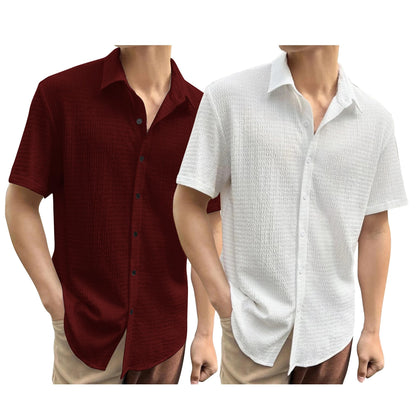 I Enterprise MenS Regular Fit Solid Soft Touch Cotton Casual Shirt Design With Spread Collar & Half Sleeve (Pack Of 2) Color_Ma