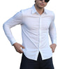 Indoprimo MenS Casual Button Down Long Sleeve Satin Plain Shirt White