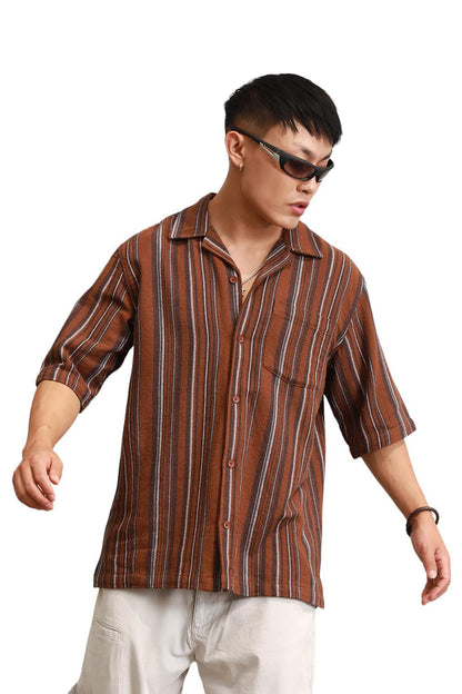 Hubberholme Multi Cotton Spread Collar Short Sleeves Striped Oversized Shirts