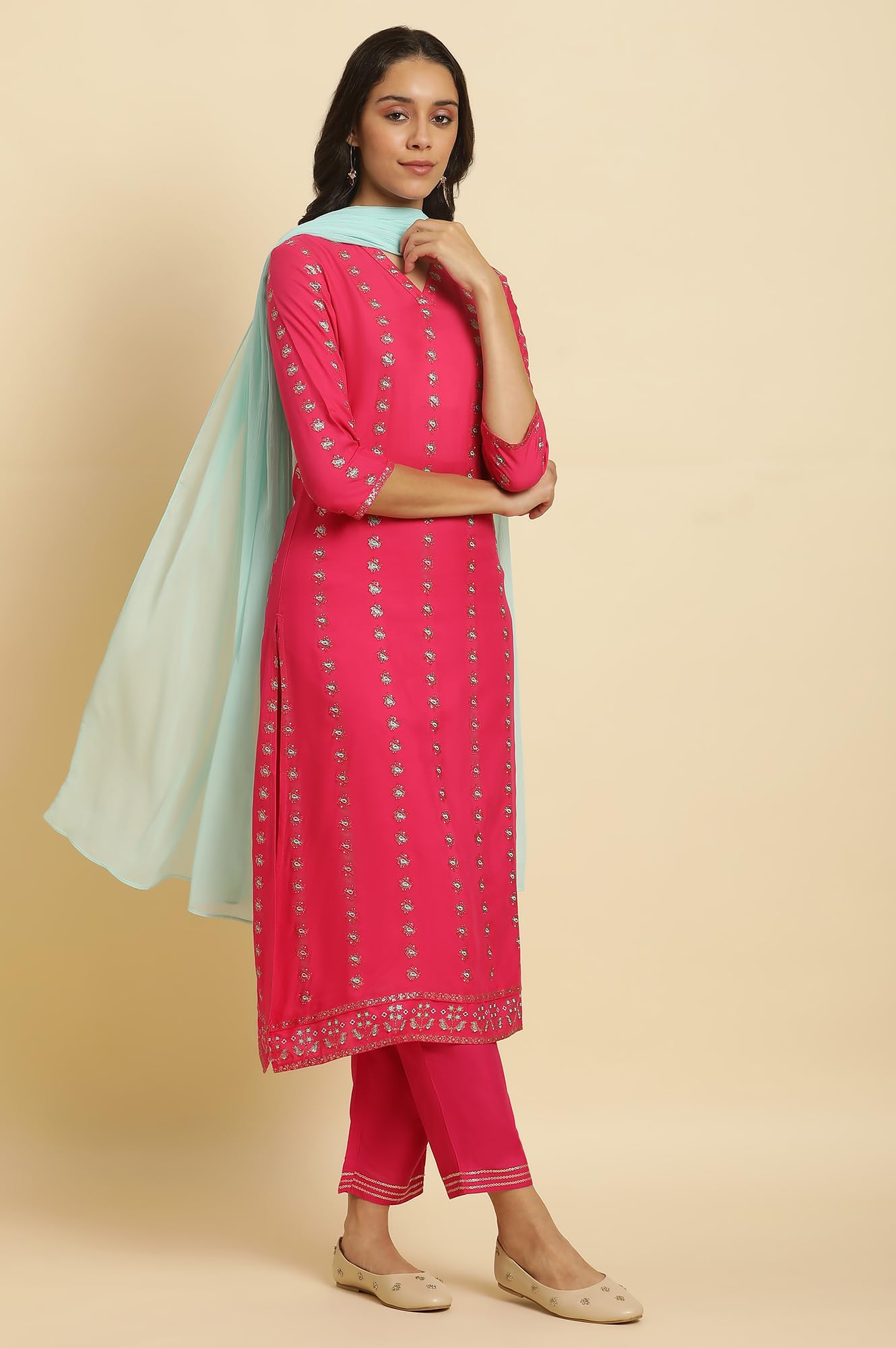 W for Woman Women's Kurta, Straight Pant & Dupatta
