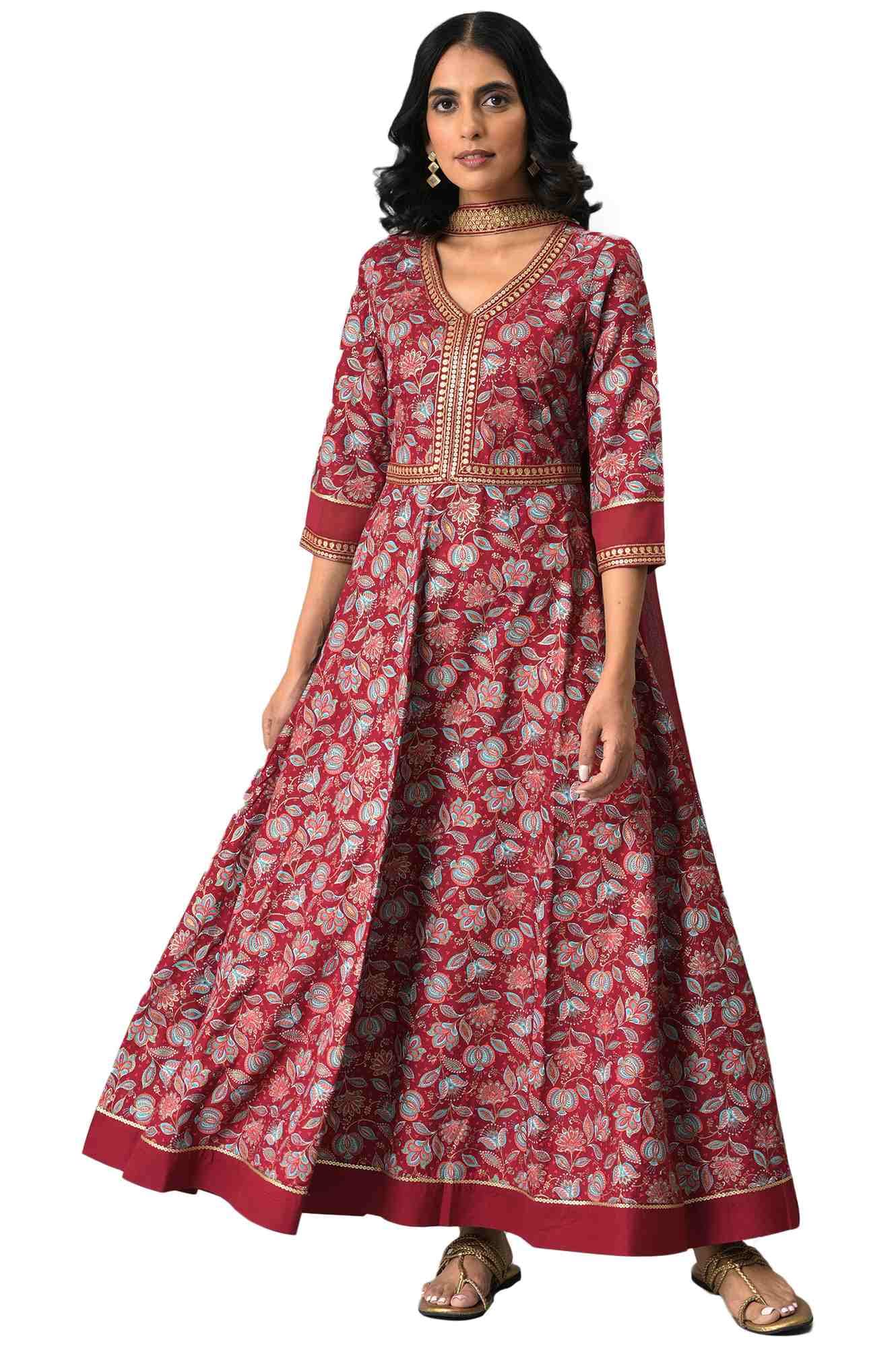 Aurelia WomenS Rayon A-Line Ankle Length Dress (23Auas13516-506029_Maroon