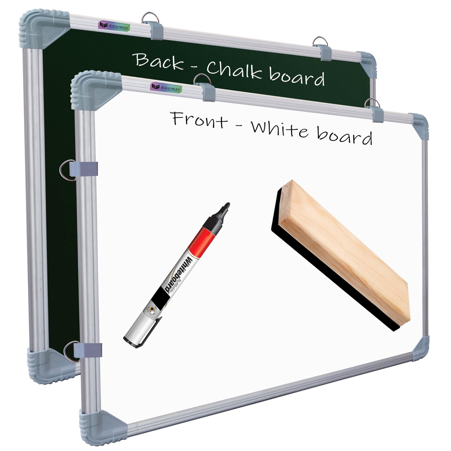 Eduway 1.5X2 Feet Kunj Non-Magnetic Double-Sided White Board And Chalkboard Combo With 1 Marker And 1 Duster | Ideal Use For Hom