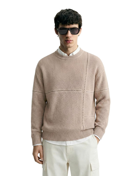 The Indian Garage Co Mens Oversized Fit Long Sleeves Crew Neck Solid Sweater