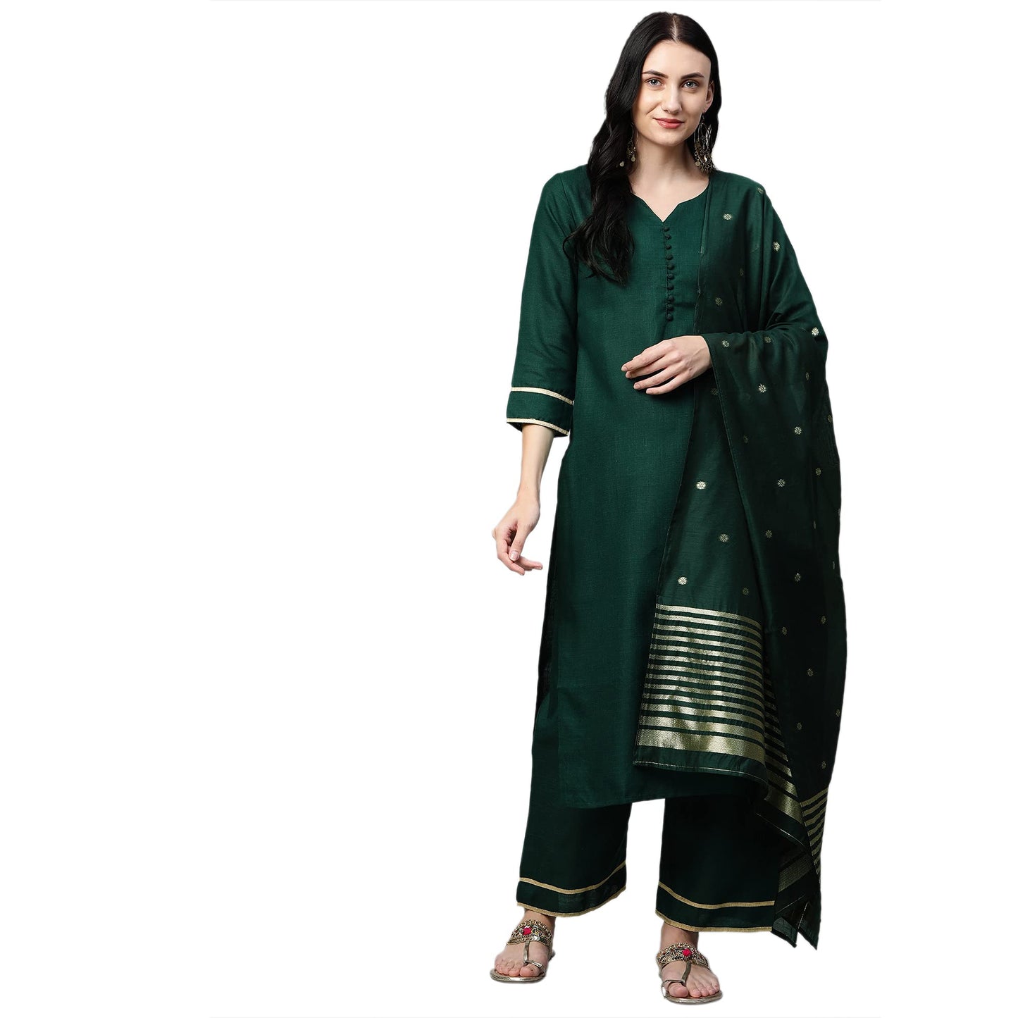GoSriKi Cotton Blend Women Kurta With Palazzo & Dupatta