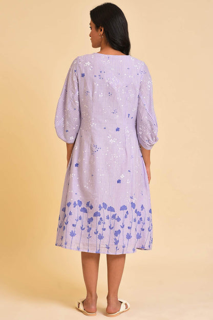 W For Woman Ecru Floral Printed Cotton A-Line Dress With Thread Embroidery