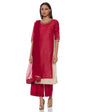 Aurelia Womens Round Neck Printed Zari Embroidered Layered Palazzo Suit (Red_X-Large)