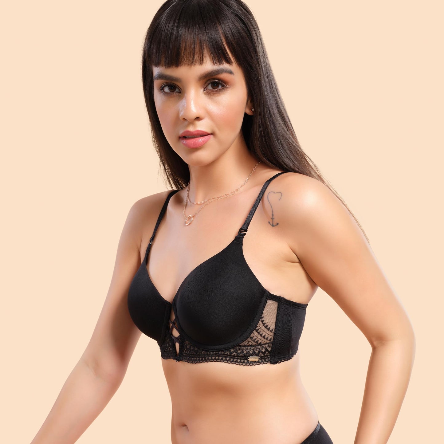 Enamor F040 Long Line Lift T-Shirt Bra - Padded Wired Medium Coverage - Black