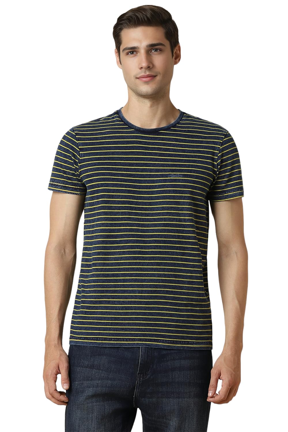 Allen Solly Men Slim Fit Striped Casual Half Sleeve Short Sleeve T-Shirt