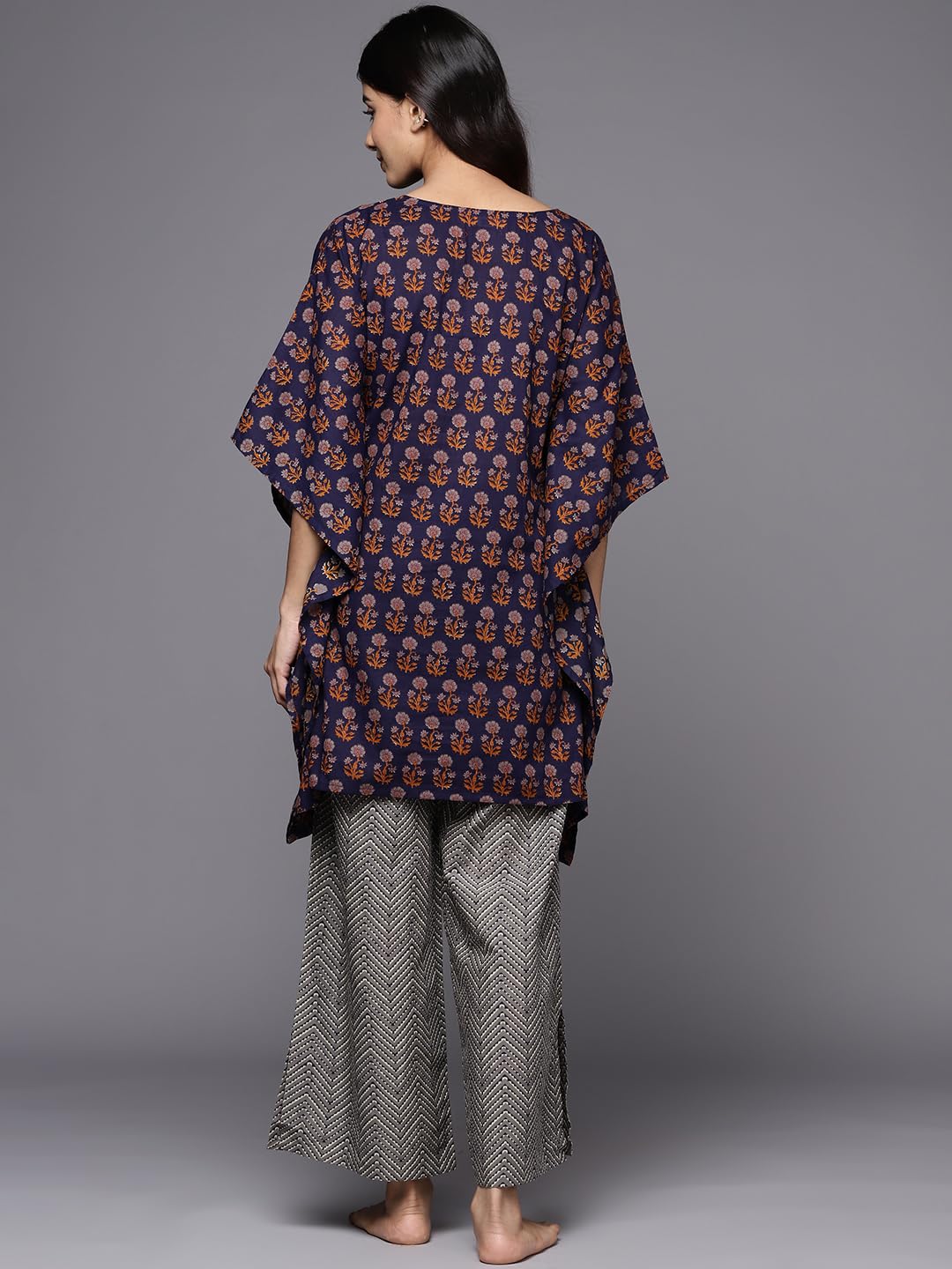 Libas Womens Printed Cotton Night Suit Set For Women Navy Blue