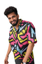 Brown Culture MenS Cotton Blend Abstract Print Shirt With Spread Collared Half Sleeves Standard Length And Button Down Closure