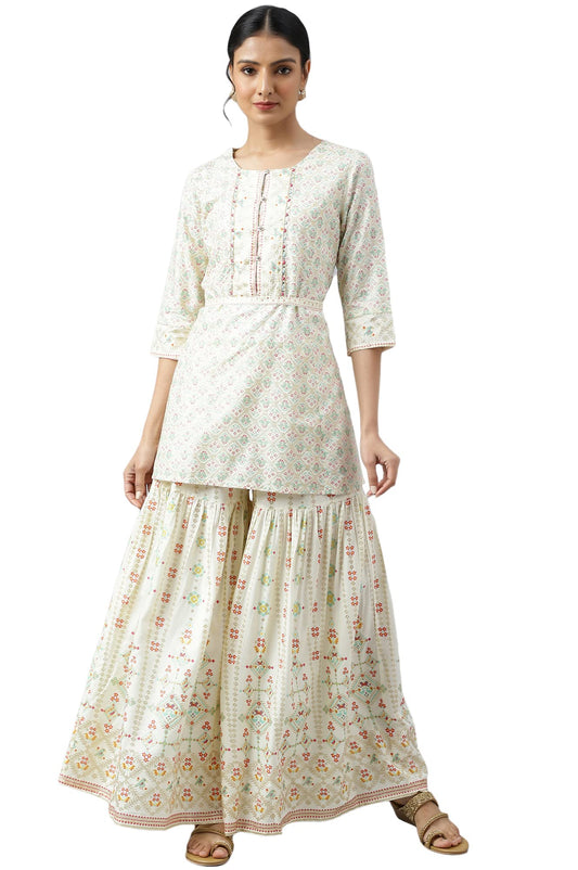 W for Woman Women's Rayon Geometric Regular Kurta and Trouser Set