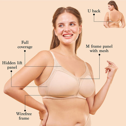 Enamor AB75 M-Frame JIggle Control Full Support Supima Cotton Bra - Non-Padded, Wirefree & Full Coverage