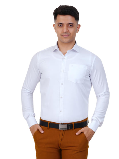 PRAKASAM COTTON Self Design Poly Cotton Moon Light White Half Sleeve Shirt for Men/Regular Fit Half Sleeve Shirt for Men