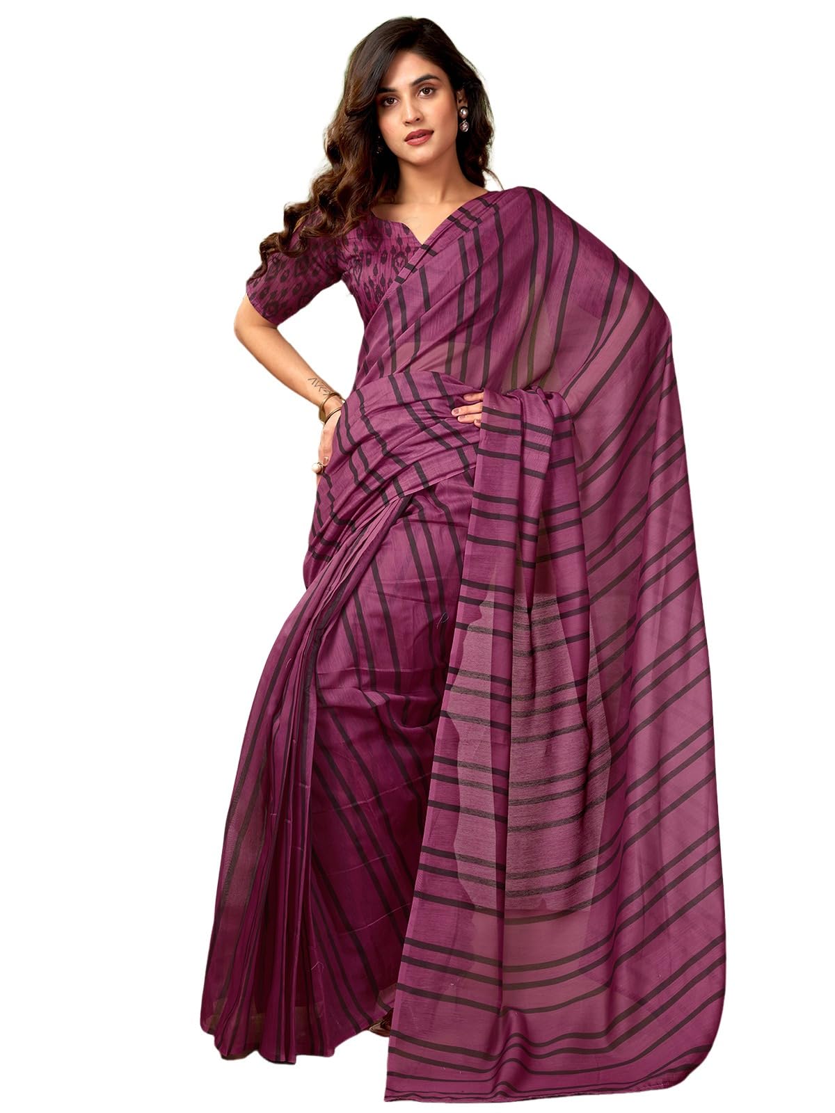 Satrani WomenS Chanderi Cotton Printed Ready To Wear One Minute Pre Pleated Readymade Saree With Unstitched Blouse Piece (32Rs3