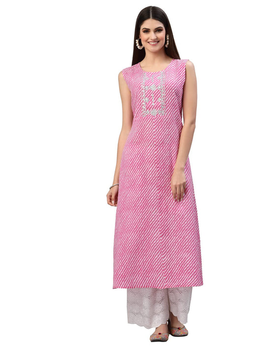 Stylum Women's Lehariya Printed Rayon A-Line Kurta (Pink)