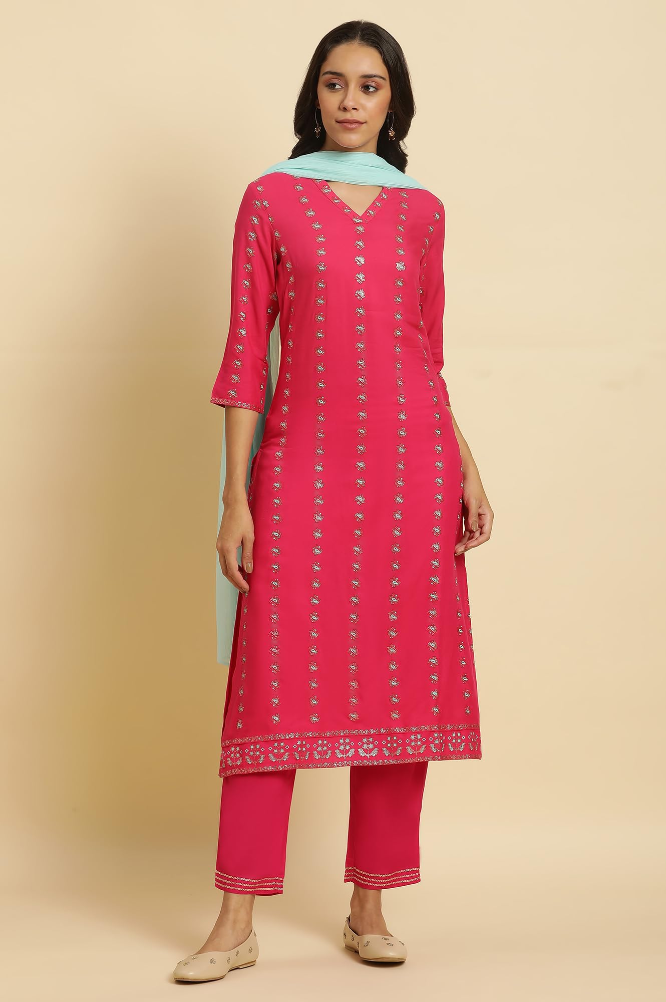 W for Woman Women's Kurta, Straight Pant & Dupatta