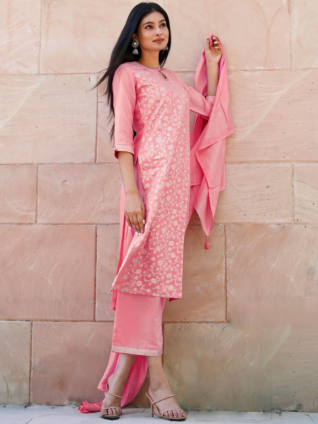 Libas WomenS Silk Blend Kurta Sets (33348O_Pink