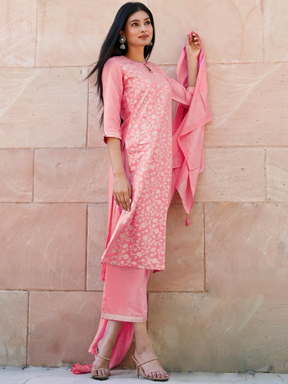 Libas WomenS Silk Blend Kurta Sets (33348O_Pink