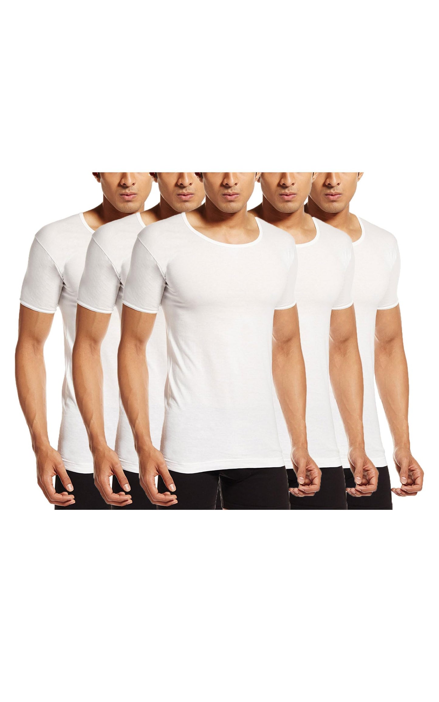 PRAKASAM COTTON Mens Combed Cotton Round Neck Half Sleeve White Vest with Extended Length for Easy Tuck (Gold) Pack of 5