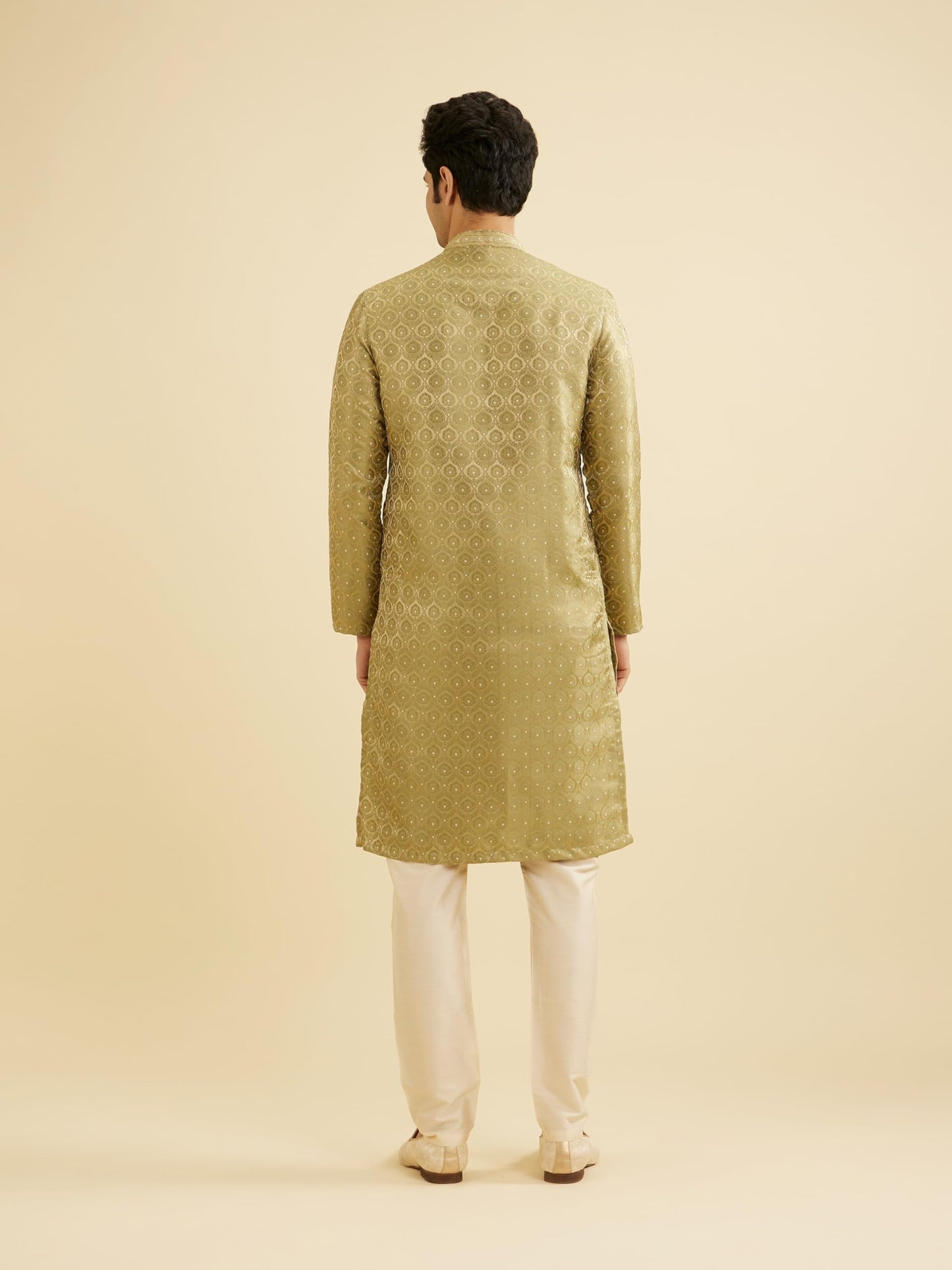Manyavar MenS Brocade Self Design Kurta Set (Green,Xxl)
