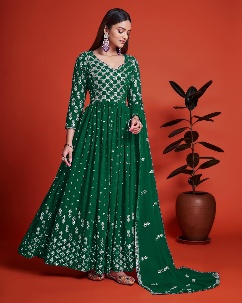 Fashion Basket Women'S Anarakali Kurta With Dupatta Set (Green)