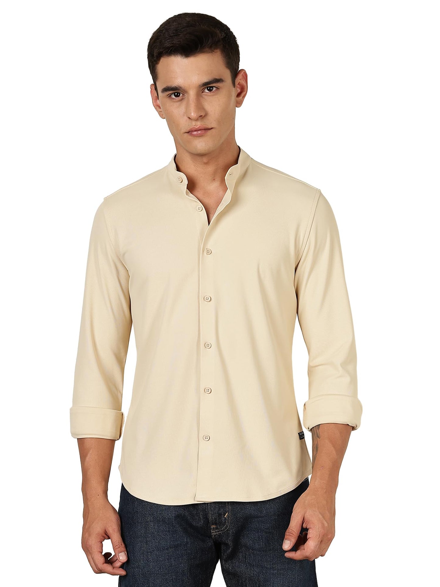 Thomas Scott Mens | Premium | Mandarin Collar | Slim Fit | Long Sleeves | 4 Way Stretch | Coolmax | Knitted | Casual | Shirts f