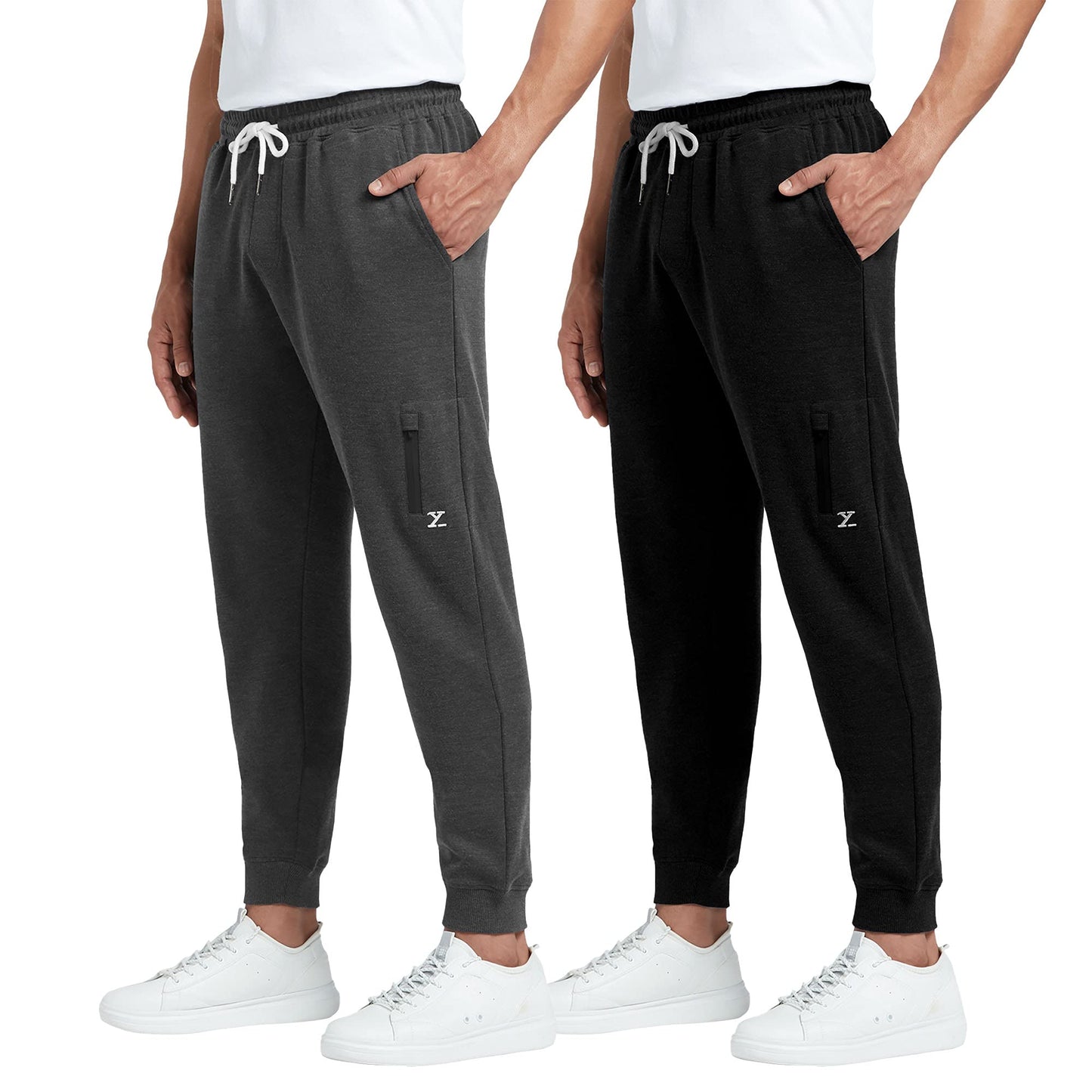 XYXX Mens Cotton Modal Joggers - Relaxed Fit, Antimicrobial, High Stretch, Sweat Absorbent Solid Ace Loungewear with Zippered P
