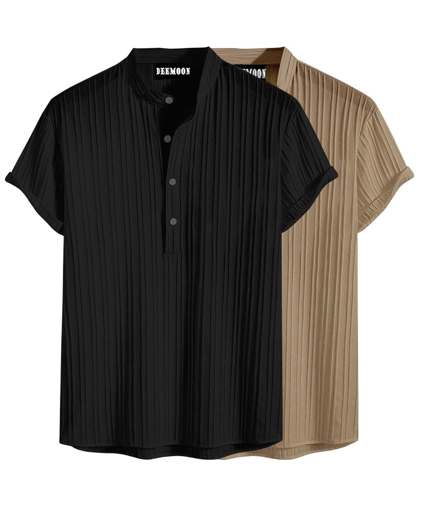 Deemoon Combo Of MenS Polyster Kurta With Mandarin Collar, Half Placket Buttons, Front Pocket | Half Sleeves | Soft & Breathabl