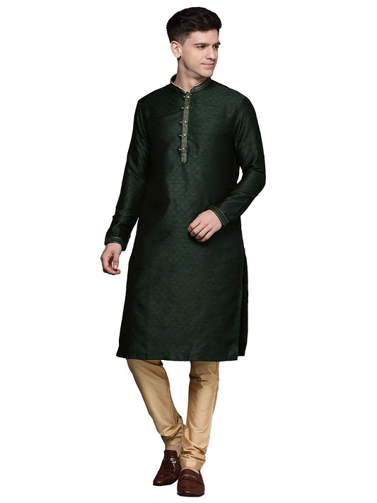 Manyavar MenS Ethnic Kurta Set, Full Sleeves Mandarin Collar Ethnic Kurta Set For Engagement, Wedding, Party Art Silk Kurta Set