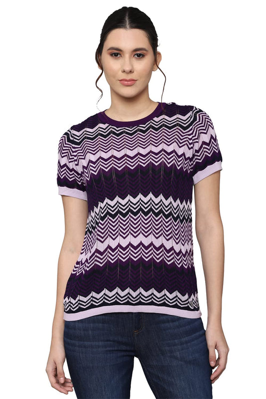 Allen Solly Women Regular Fit Printed Casual Polyester Short Sleeve T-Shirt