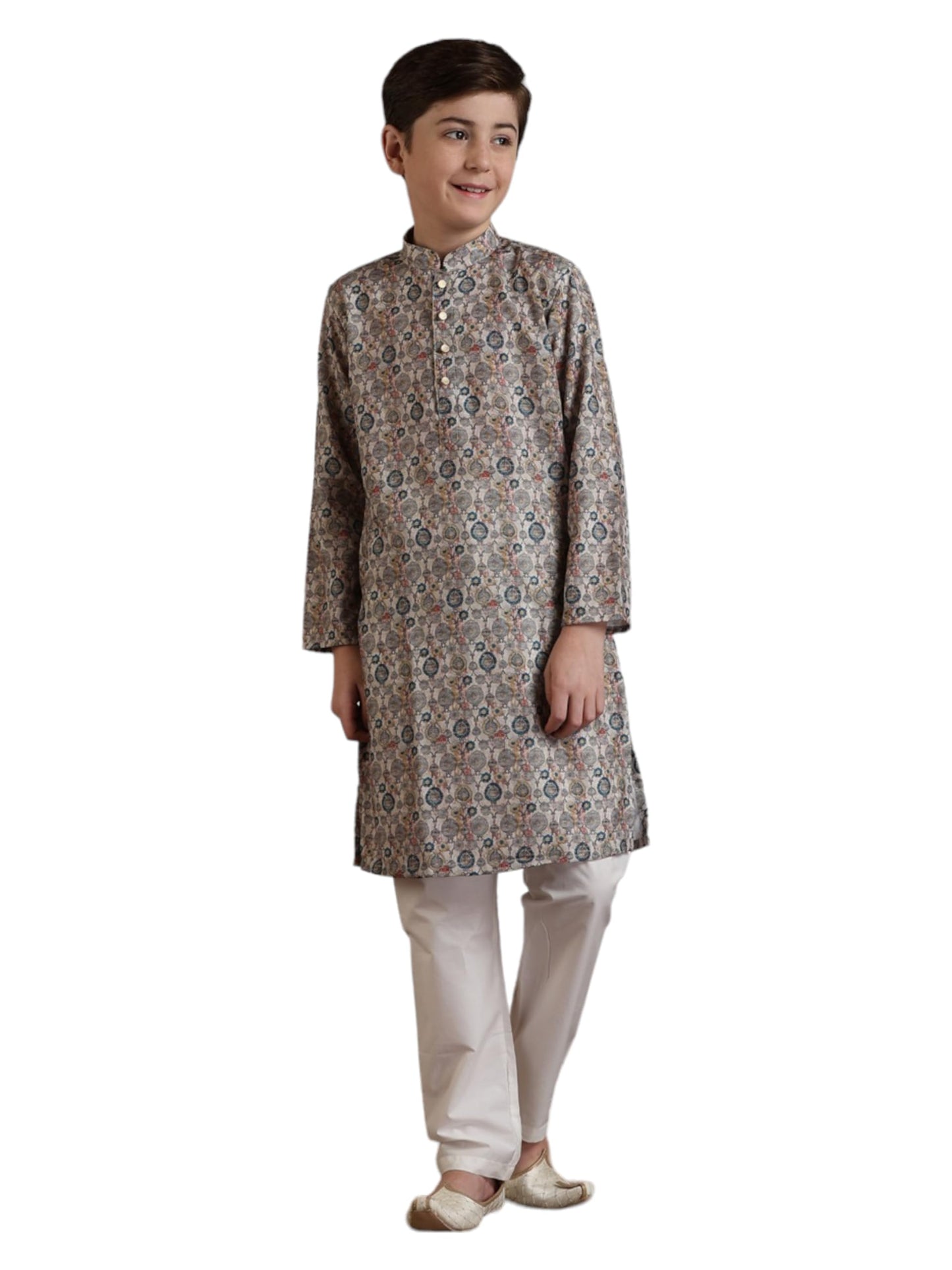Manyavar Blended Cotton Digital Print Kurta Pyjama Set For Child(8-10 Years)