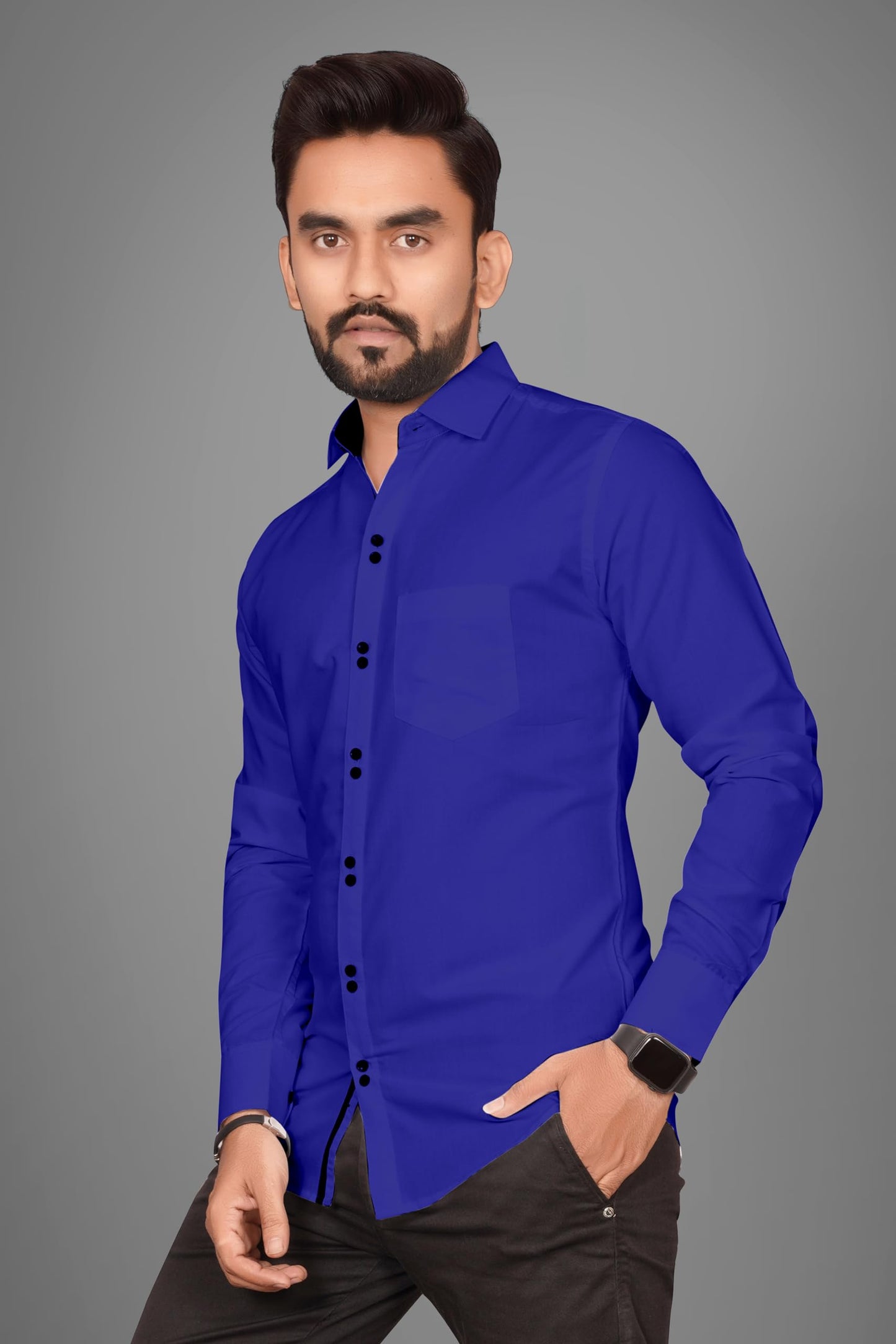Besix MenS Blue Cotton Blend Full Sleeve Shirt For Man With Tailored Fit Spread Collar And Standard Length - Formal Stylish Wea