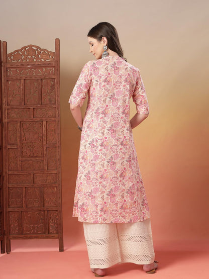 Stylum Womens Pink Floral Printed Rayon A-Line Kurta