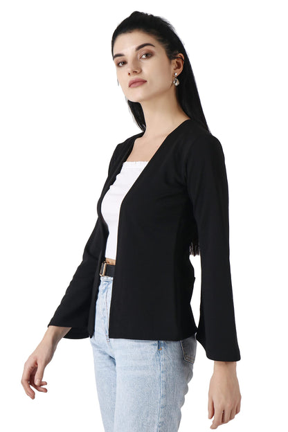 POPWINGS Women Black Regular Fit Blazer