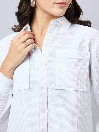 Style Quotient Women Solid Self Design Cotton Oversize Shirt