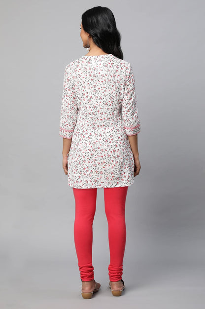 White Floral Printed Seer Sucker Kurti