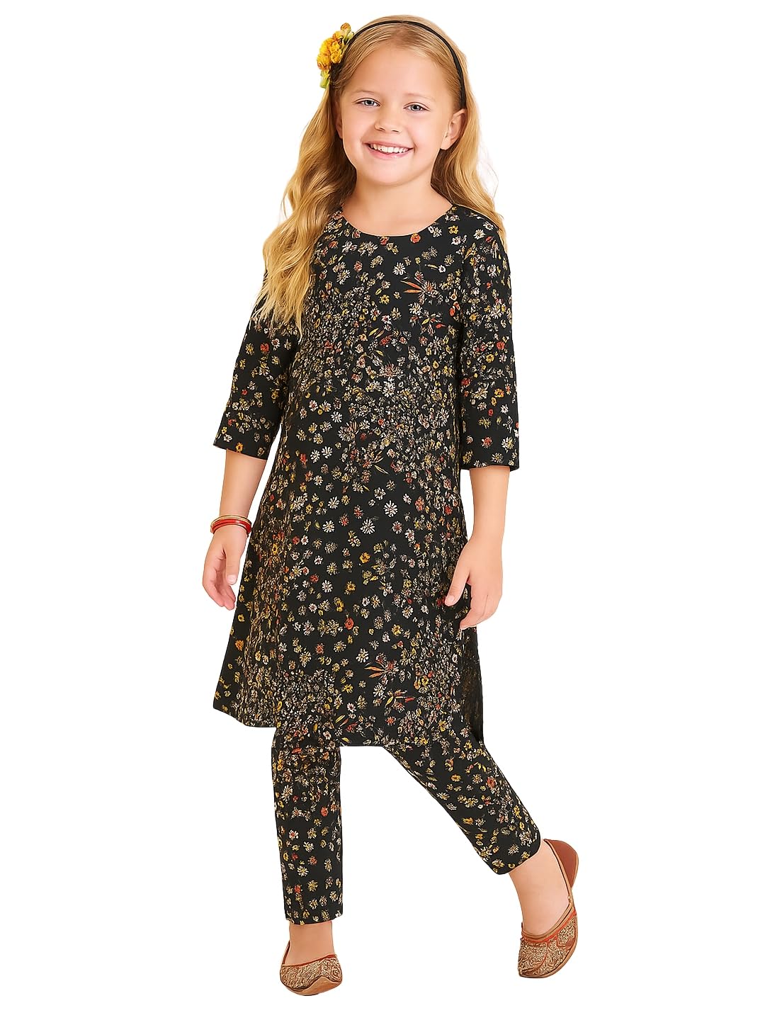 A.T.U.N. (ALL THINGS UBER NICE) Girls Floral Printed 3/4 Sleeve Kurti and Pant Set | Stylish Traditional Ethnic Wear Salwar Suit