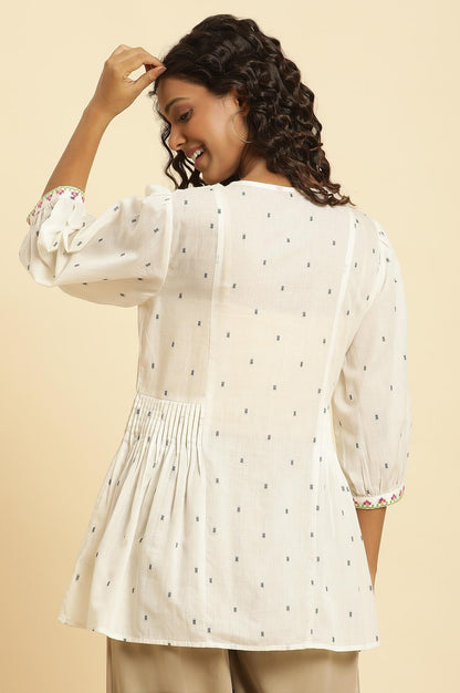 W Off White Embroidered Cotton Tunic Top for Women