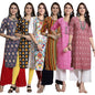 Pinkmint WomenS Crepe Kurti Round Neck Straight Kurti For Women Comfortable Kurti Regular Wear Kurti For WomenS (Pack Of 6)