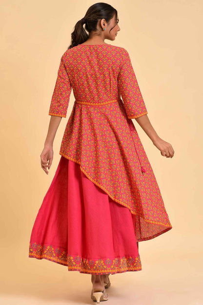 W For Woman WomenS Cotton Pink Printed Asymmetrical Festive Dress Knee-Length 23Few19205-121193
