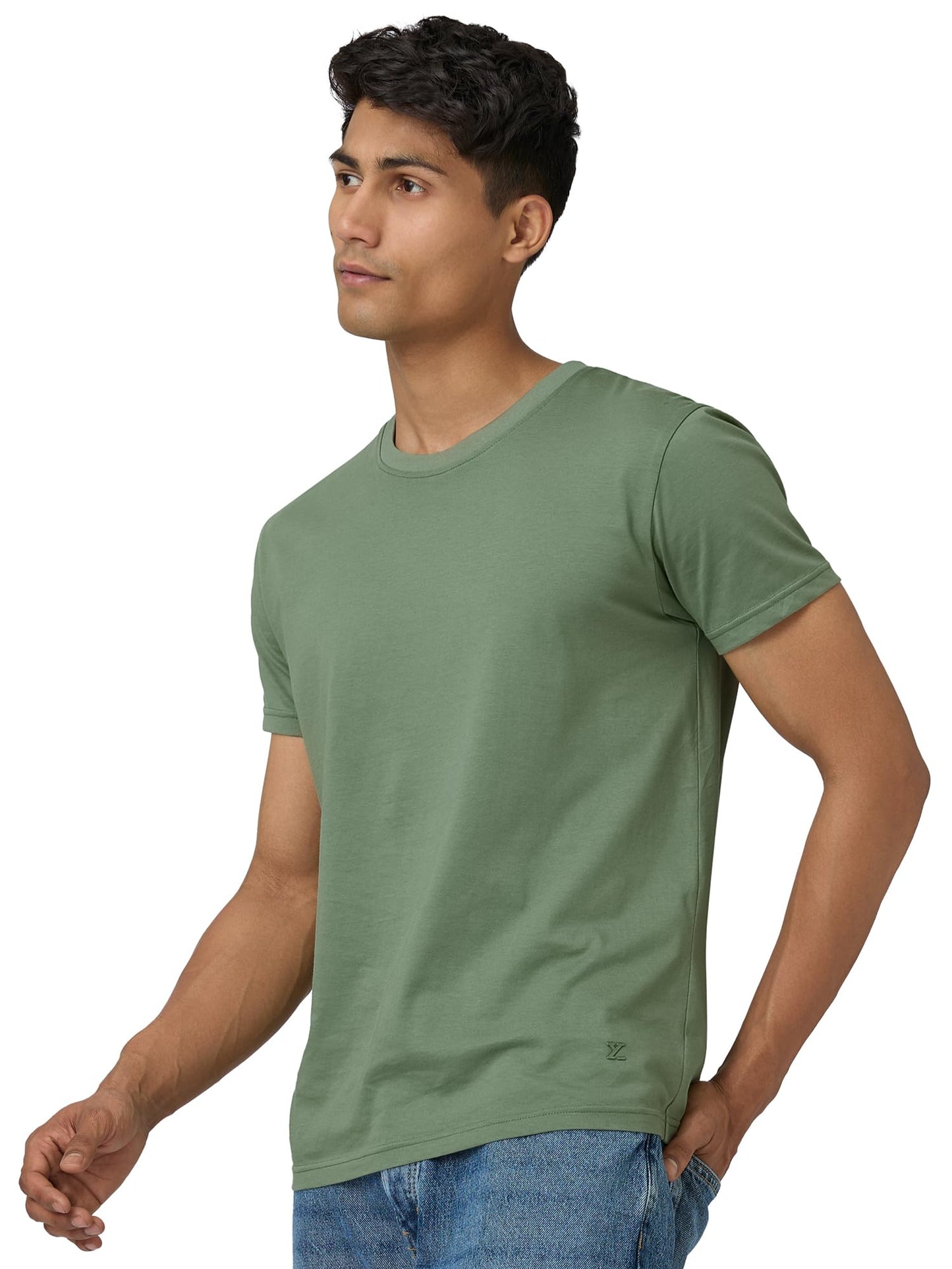 XYXX Mens Solid Regular Fit T-Shirt (XY_CR15_Tshirt_1_Sage Green