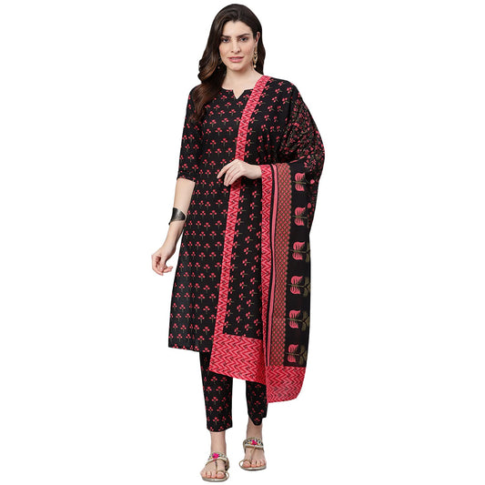 Idalia Black Printed Kurta Set With Dupatta