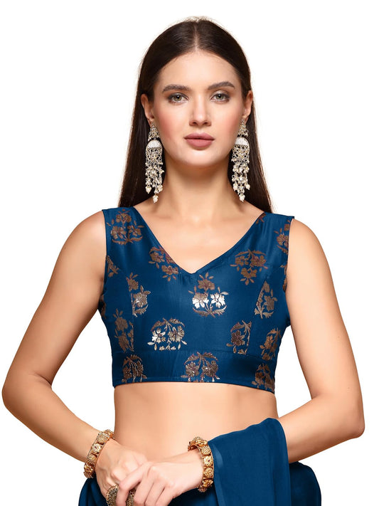 Oomph! Readymade Blouse For Women, Brocade, Sleeveless, V-Neck, Rbbl674